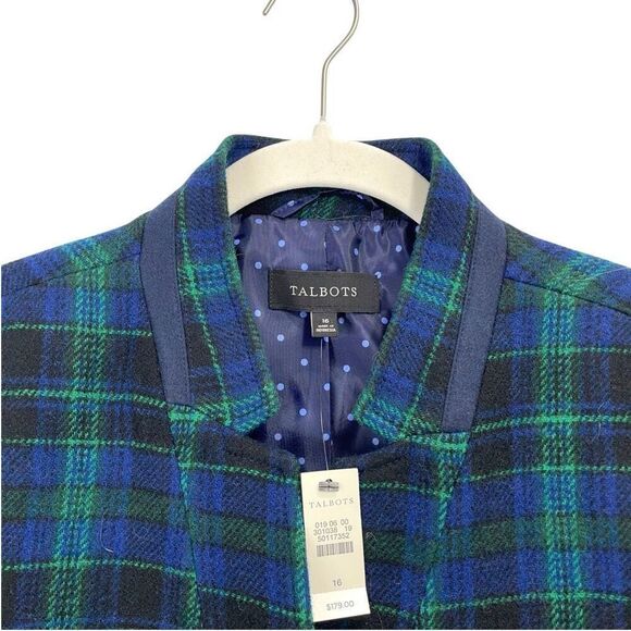 NEW Talbots Tartan plaid wool blend blazer jacket Size 16 green navy blue - Picture 3 of 7